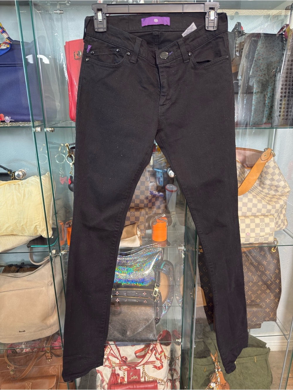 Victoria Beckham Black Skinny Jeans Purple Accent DVB4BLKSP Size 27/35